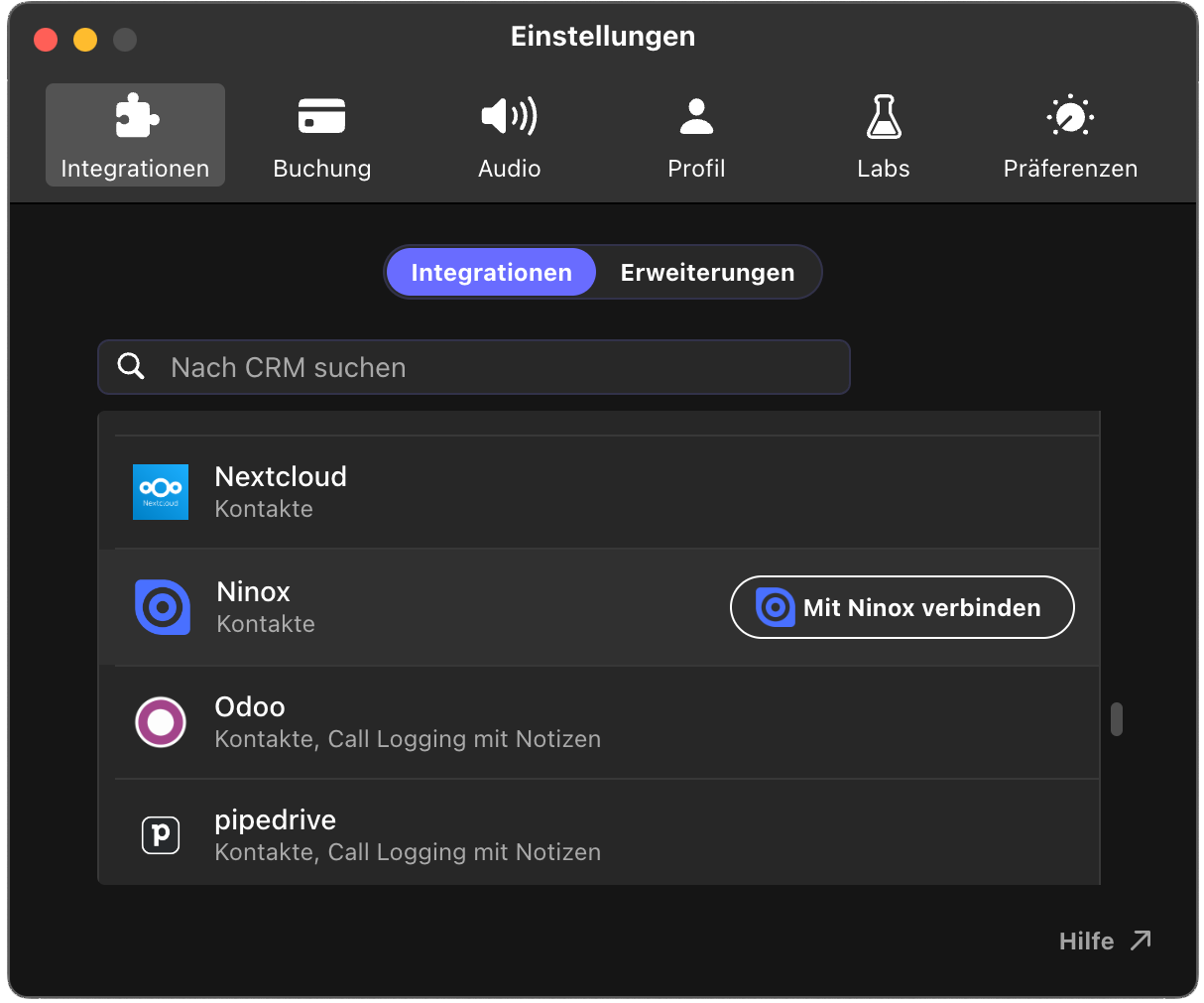 Ninox Integration sipgate Hilfecenter